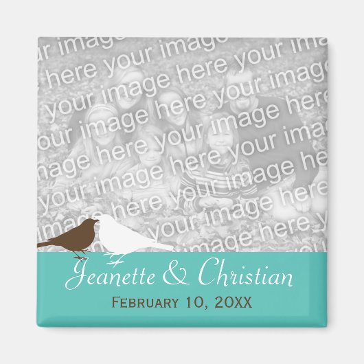 ラブバードティール（緑がかった色）ブルーカスタムの写真の日付を保存 マグネット (正面)