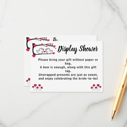 ラブバードディスプレイブライダルウェディングシャワー エンクロージャーカード (正面/裏面インサイチュ)