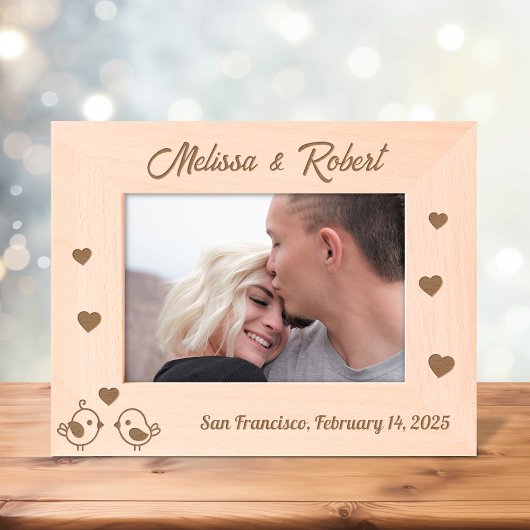 ラブバードハートカップルのバレンタインデー7x5 レーザー彫刻フレーム