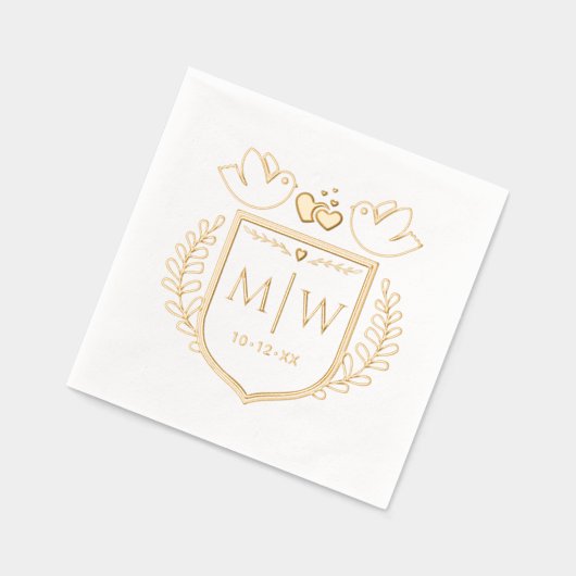 ラブバードハートクレスト2イニシャル結婚ズモノグラム 箔ナプキン (左)
