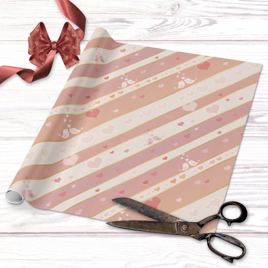 ラブバードハートバレンタインパターンラッピング紙 ラッピングペーパー