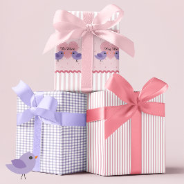 ラブバードハートバレンタイン ラッピングペーパーシート