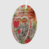 ラブバードハートレッドアートコラージュ オーナメント (正面)