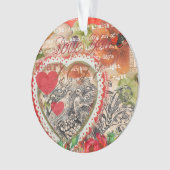 ラブバードハートレッドアートコラージュ オーナメント (正面)
