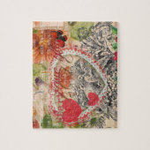 ラブバードハートレッドアートコラージュ ジグソーパズル (縦)