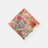 ラブバードハートレッドアートコラージュ スタンダードカクテルナプキン (角)