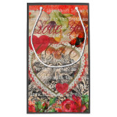 ラブバードハートレッドアートコラージュ スモールペーパーバッグ (裏面)