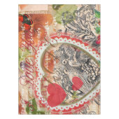 ラブバードハートレッドアートコラージュ テーブルクロス (正面)