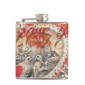 ラブバードハートレッドアートコラージュ フラスク (正面)