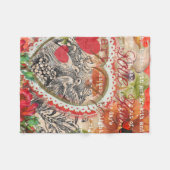 ラブバードハートレッドアートコラージュ フリースブランケット (正面(横))