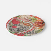 ラブバードハートレッドアートコラージュ ペーパープレート (アングル)