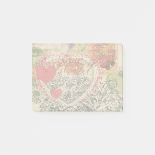 ラブバードハートレッドアートコラージュ ポストイット (正面)