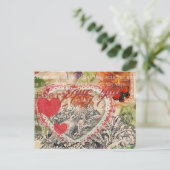 ラブバードハートレッドアートコラージュ ポストカード (スタンド正面)