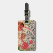 ラブバードハートレッドアートコラージュ ラゲッジタグ (正面縦)