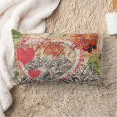 ラブバードハートレッドアートコラージュ ランバークッション (ブランケット)