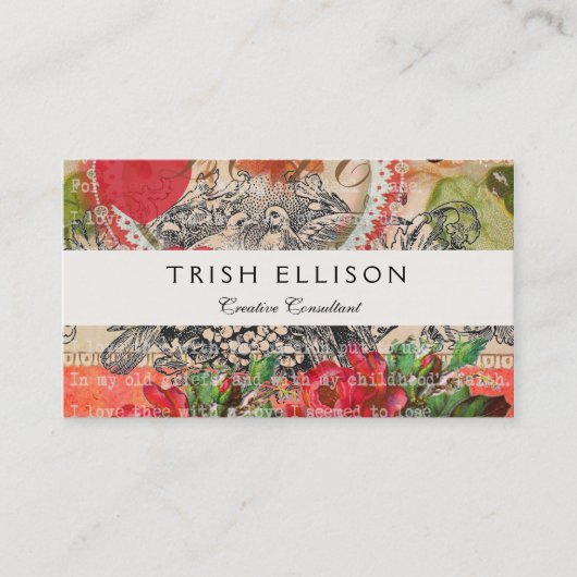 ラブバードハートレッドアートコラージュ 名刺 (正面)