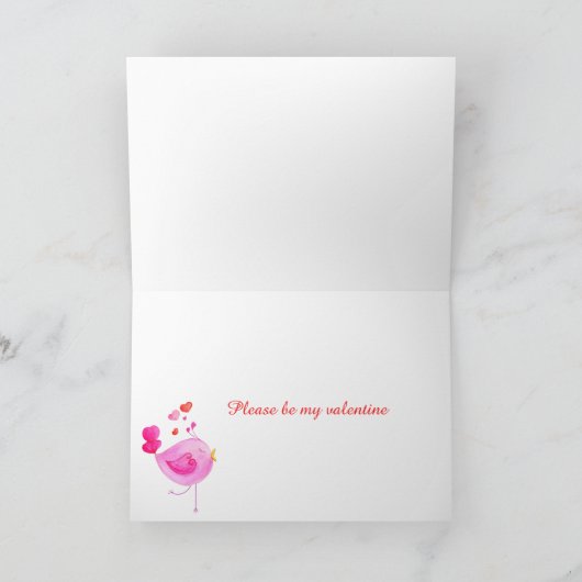 ラブバードハートレッドピンクのバレンタインアートカード シーズンカード (内部)
