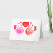 ラブバードハートレッドピンクのバレンタインアートカード シーズンカード (正面)