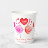 ラブバードハートレッドピンク1周年記念アート 紙コップ (裏面)
