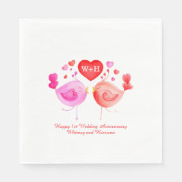 ラブバードハートレッドピンク1周年記念ナプキン スタンダードランチョンナプキン