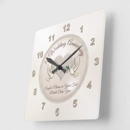 ラブバードパーソナライズされたズ1周年記念クロック スクエア壁時計 (傾斜)