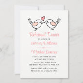 ラブバードピンクのラブバード結婚のリハーサルディナー 招待状 (正面)