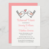 ラブバードピンクのラブバード結婚のリハーサルディナー 招待状 (正面/裏面)