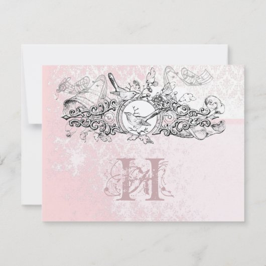 ラブバードピンクミュージカルスクロールモノグラムSVP 出欠カード (裏面)