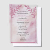 ラブバードフローラアーチピンク結婚ズ ベラム紙招待状 (オフセット)