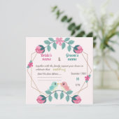 ラブバードフローラ結婚式招待状カード (スタンド正面)