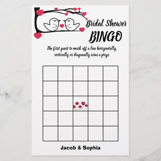 ラブバードブライダルシャワービンゴゲームカード チラシ (正面)