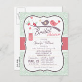 ラブバードブライダルシャワー；セージグリーンペイズリー インビテーションポストカード (正面/裏面)