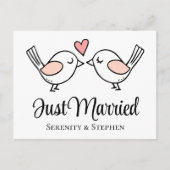 ラブバードブラックラブバードたった今結婚しました結婚ズ 案内ポストカード (正面)