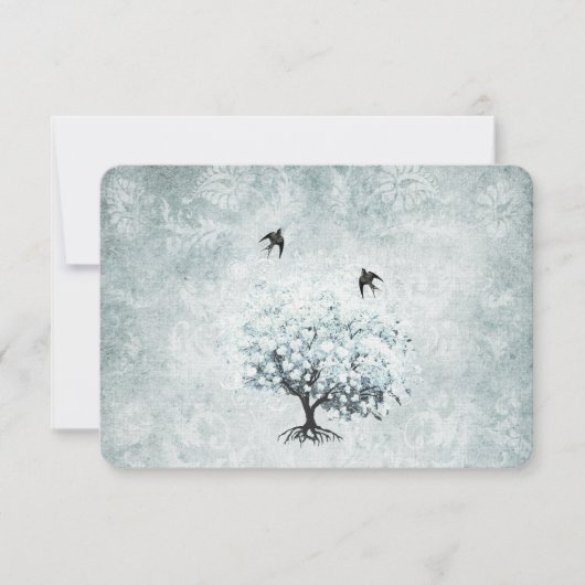 ラブバードブルービクトリアンダマスクハートリーフツリー 出欠カード (正面)