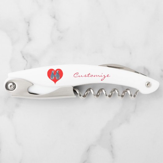 ラブバードペンギンカップル赤いハートサンダーコーブ ソムリエナイフ (正面)