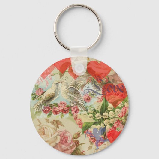 ラブバードヴィンテージアンティークハートラブ キーホルダー (正面)