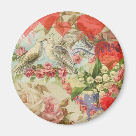 ラブバードヴィンテージアンティークハートラブ マグネット (正面)