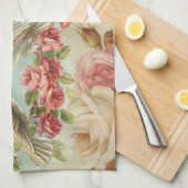 ラブバードヴィンテージアンティークハート キッチンタオル (四つ折り)