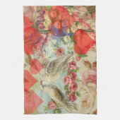 ラブバードヴィンテージアンティークハート キッチンタオル (縦)