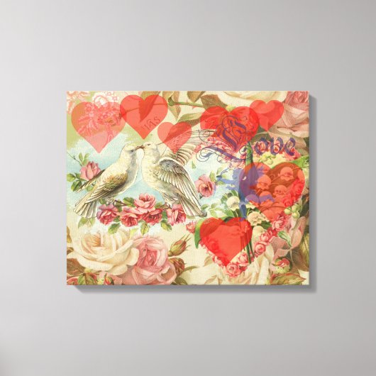 ラブバードヴィンテージアンティークハート キャンバスプリント (正面)