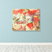 ラブバードヴィンテージアンティークハート キャンバスプリント (インサイチュ (ウッドフロア))