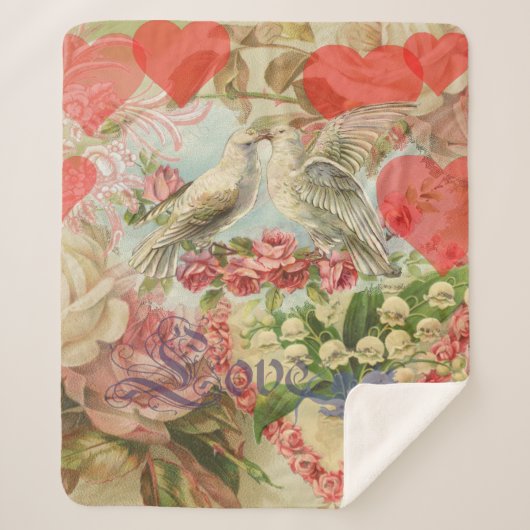 ラブバードヴィンテージアンティークハート シェルパブランケット (正面)