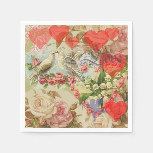 ラブバードヴィンテージアンティークハート スタンダードカクテルナプキン (正面)