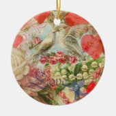 ラブバードヴィンテージアンティークハート セラミックオーナメント (正面)