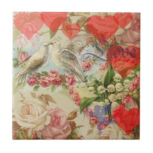 ラブバードヴィンテージアンティークハート タイル (正面)