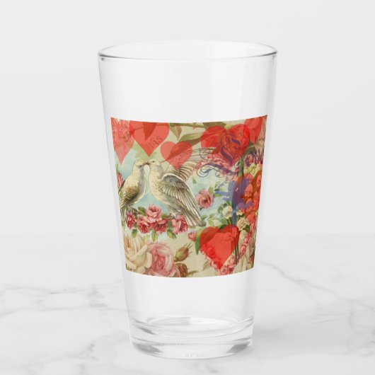 ラブバードヴィンテージアンティークハート タンブラーグラス (正面)