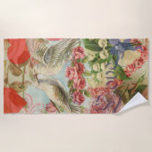 ラブバードヴィンテージアンティークハート ビーチタオル (正面)