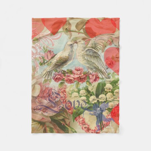 ラブバードヴィンテージアンティークハート フリースブランケット (正面)