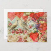 ラブバードヴィンテージアンティークハート ポストカード (正面/裏面)