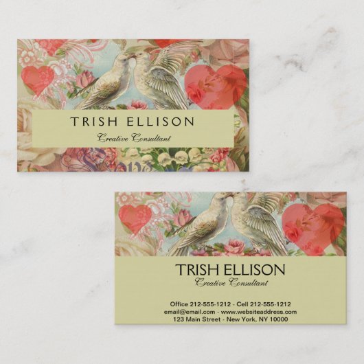 ラブバードヴィンテージアンティークハート 名刺 (正面/裏面)